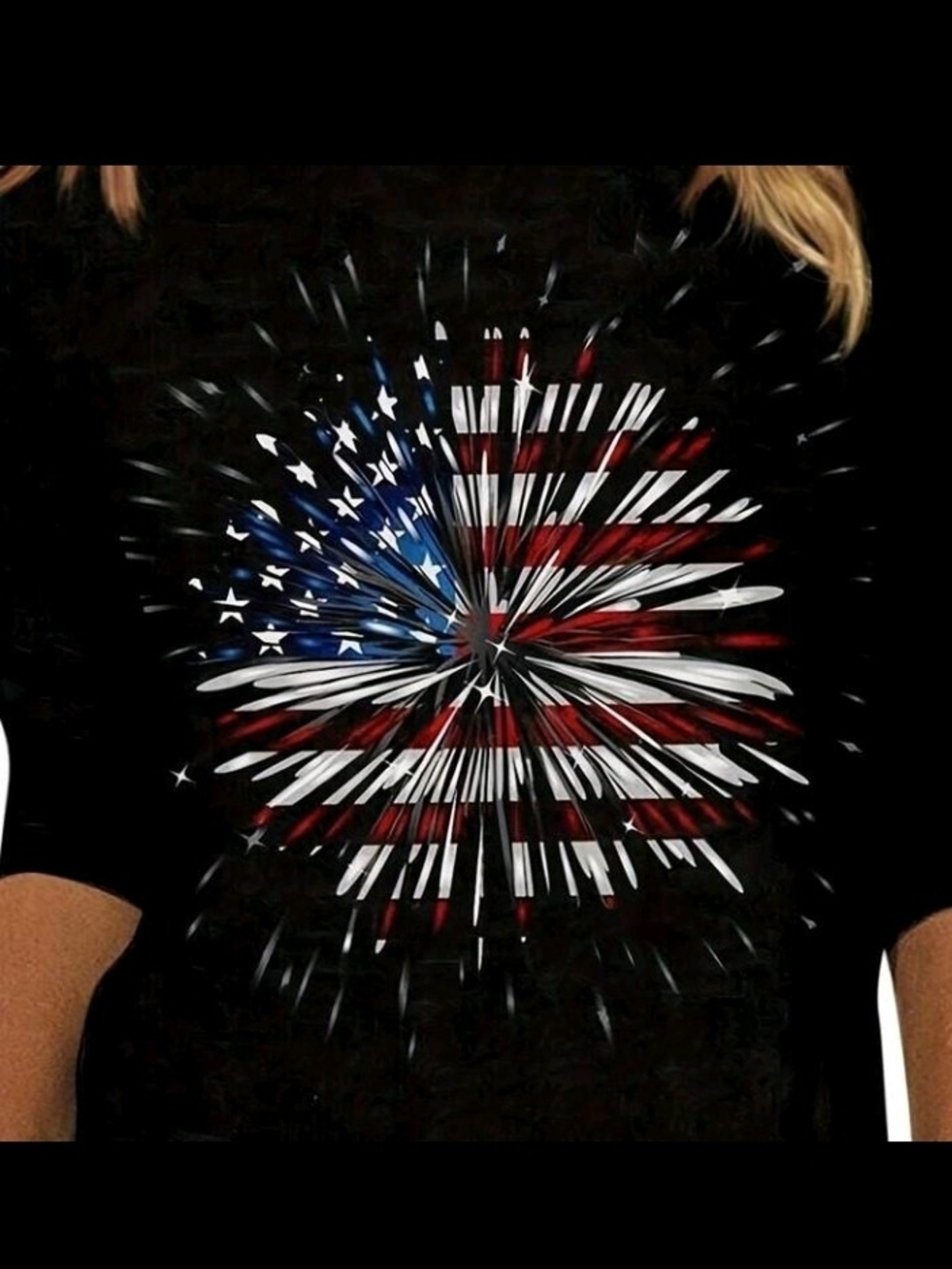 American Flag Burst Graphic Tee - Black, Red, White & Blue